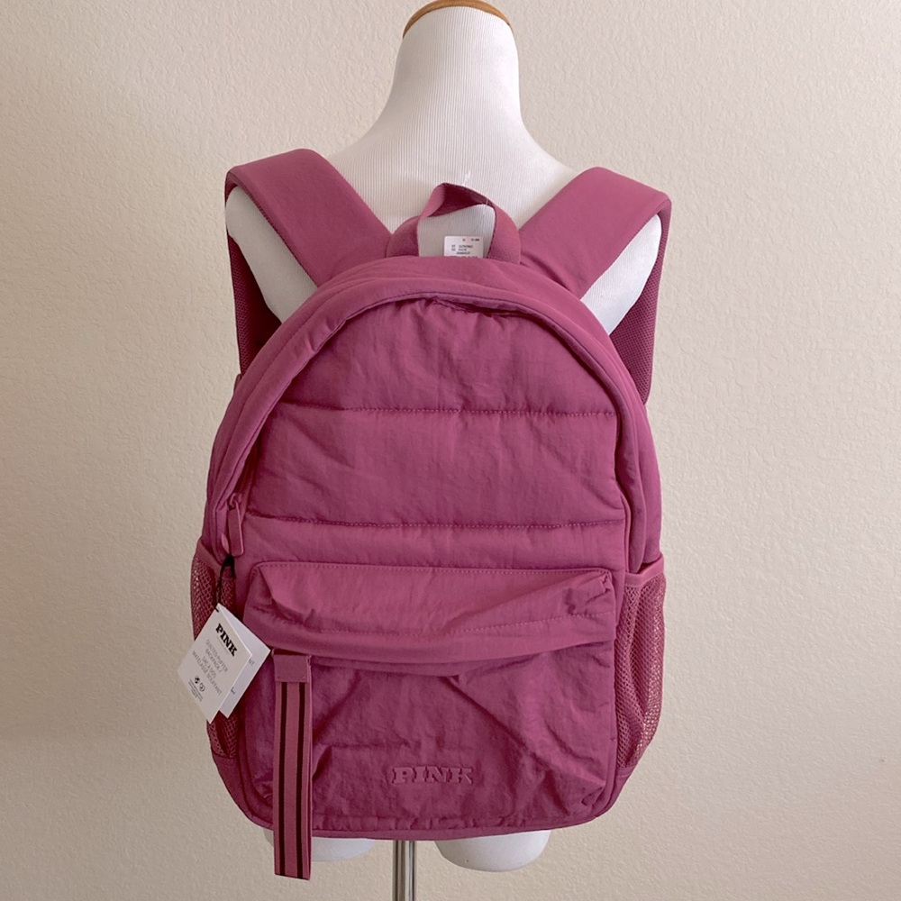 Victoria’s Secret Pink Quilted Puffer Backpack in Red Violet